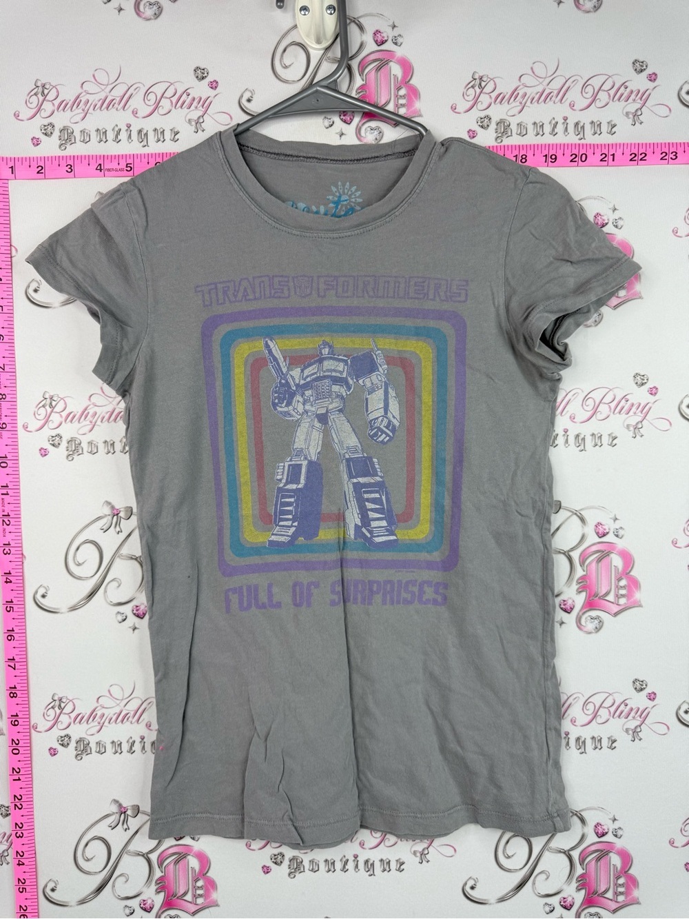 Heritage tshirt Gray Transformers Graphic Tee with Rainbow Accents